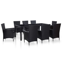 Conjunto de jantar para exterior 9 pcs vime PE preto