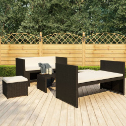 5 Pcs conjunto lounge de jardim c/ almofadões vime PE preto