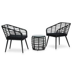 3 Pcs conjunto bistrô vime PE preto
