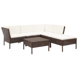 Conjunto lounge jardim c/ almofadões 6 pcs vime PE castanho