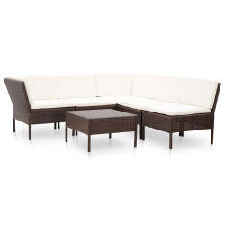 Conjunto lounge jardim c/ almofadões 6 pcs vime PE castanho