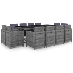 13 Pcs conjunto jantar exterior c/ almofadões vime PE antracite