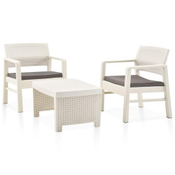 Conjunto lounge para jardim 3 pcs plástico branco