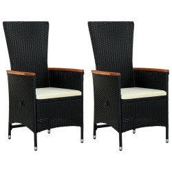 Cadeiras de exterior c/ almofadões 2 pcs vime PE preto