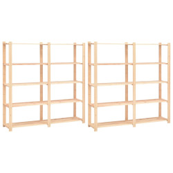 2 Unidades arrumação 5 prateleiras 170x38x170cm pinho 500 kg