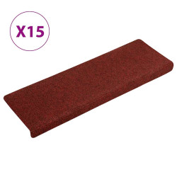 Tapetes de escada autoadesivos 15 peças 65x21x4 cm vermelho bordô com borda retangular