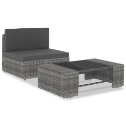 2 Pcs conjunto lounge de jardim vime PE cinzento