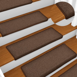 Tapetes de escada 15 peças 65x21x4 cm marrom com borda retangular
