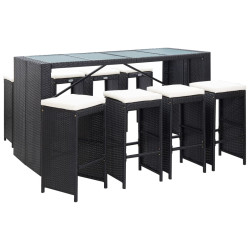 Conjunto de bar para exterior 9 pcs vime PE preto