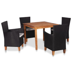 5 Pcs conjunto de jantar para jardim vime PE preto e castanho