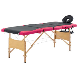 Mesa de massagens dobrável 4 zonas madeira preto e rosa