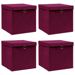 Caixas arrumação c/ tampas 4pcs 32x32x32cm tecido vermelho esc.
