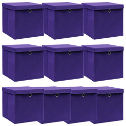 Caixas de arrumação com tampas 10 pcs 32x32x32 cm tecido roxo