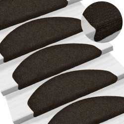 Tapetes de escada autoadesivos 15 peças 65x21x4 cm marrom escuro meio redondo grande