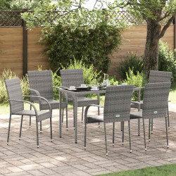 Cadeiras de exterior empilháveis 6 pcs vime PE cinzento