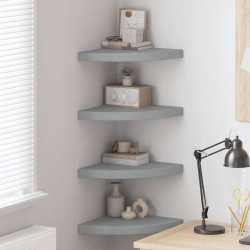 Prateleiras de canto suspensas 4 pcs 35x35x3,8 cm MDF cinza