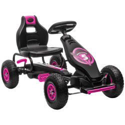 Kart a pedais para crianças 5-12 anos com assento ajustável pneus insufláveis amortecimento e travão de mão 121x58x61 cm rosa