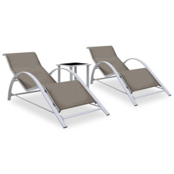 Espreguiçadeiras com mesa 2 pcs alumínio cinzento-acastanhado