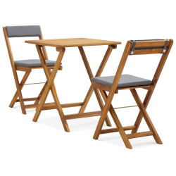 3 Pcs conjunto bistrô dobrável c/ almofadões em acácia maciça