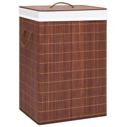 Cesto para roupa suja c/ 2 secções 72 l bambu castanho