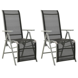 Cadeiras jardim reclináveis 2 pcs textilene e alumínio prateado