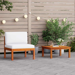 Conjunto de lounge de jardim de 2 peças com almofadas de madeira de acácia e corda