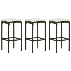 Bancos de bar com almofadões 3 pcs vime PE castanho