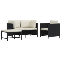 4 Pcs conjunto sofás de jardim com almofadões vime PE preto