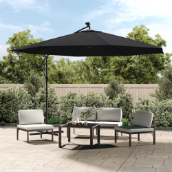 Guarda-sol de jardim cantilever com luzes LED 350 cm preto