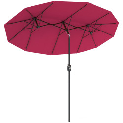 Chapéu de sol duplo chapéu de sol de jardim com inclinação de 45° manivela estrutura de aço 295x152x222 cm vermelho