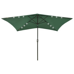 Guarda-sol de jardim com luzes LED e poste de aço 2x3 m verde