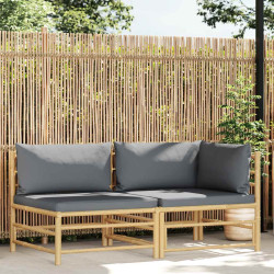 2 Pcs conj. lounge jardim em bambu c/ almofadões cinza-escuro