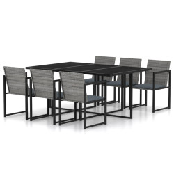 7 Pcs conjunto jantar exterior com almofadões vime PE cinzento