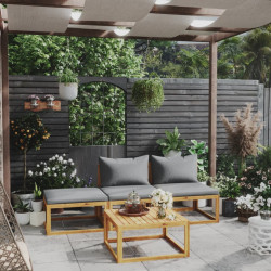 4 Pcs conjunto lounge de jardim c/ almofadões acácia maciça
