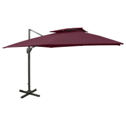 Guarda-sol de jardim cantilever c/ toldo duplo 300x300 cm bordô