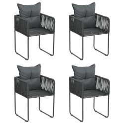 Cadeiras de exterior 4 pcs c/ almofadões vime PE preto