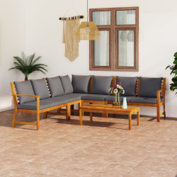 6 Pcs conjunto lounge de jardim c/ almofadões acácia maciça