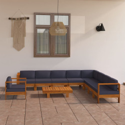 10 Pcs conj. lounge de jardim c/ almofadões cinza-escuro acácia