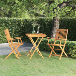 3 Pcs conjunto jantar dobrável p/ jardim madeira acácia maciça