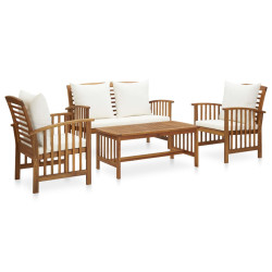 4 Pcs conj. lounge jardim c/ almofadões madeira acácia maciça