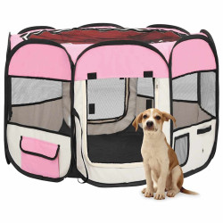 Parque dobrável p/ cão c/ saco de transporte 90x90x58 cm rosa