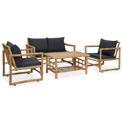 4 Pcs conjunto lounge p/ jardim com almofadões bambu