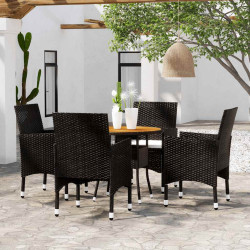 5 Pcs conjunto de jantar para jardim vime PE preto