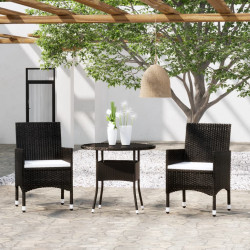 3 Pcs conjunto de jantar para jardim vime PE preto