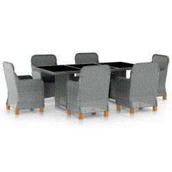 7 Pcs conj. jantar exterior + almofadões vime PE cinzento-claro