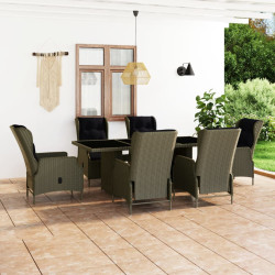 7 Pcs conjunto jantar exterior com almofadões vime PE castanho