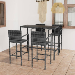 5 Pcs conjunto de bar para jardim vime PE cinzento