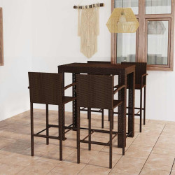 5 Pcs conjunto bar exterior c/ apoio de braços vime PE castanho