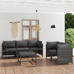 6 Pcs conjunto lounge de jardim c/ almofadões vime PE cinzento