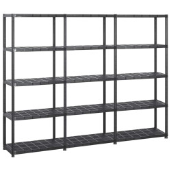 Unidade com 5 prateleiras 213x38x170 cm plástico preto